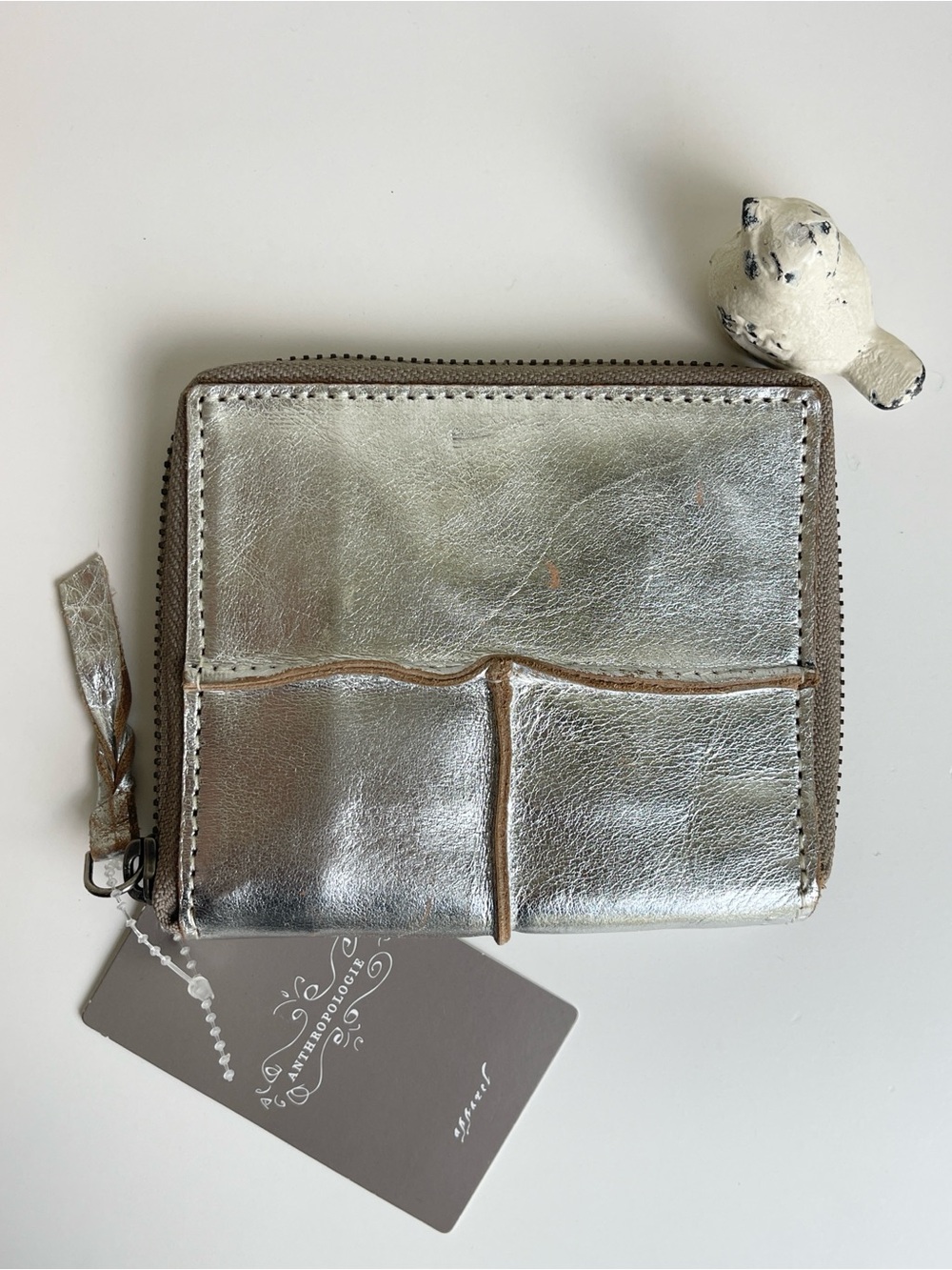 Anthropologie Silver Genuine Leather Wallet New With Tag 🏷️